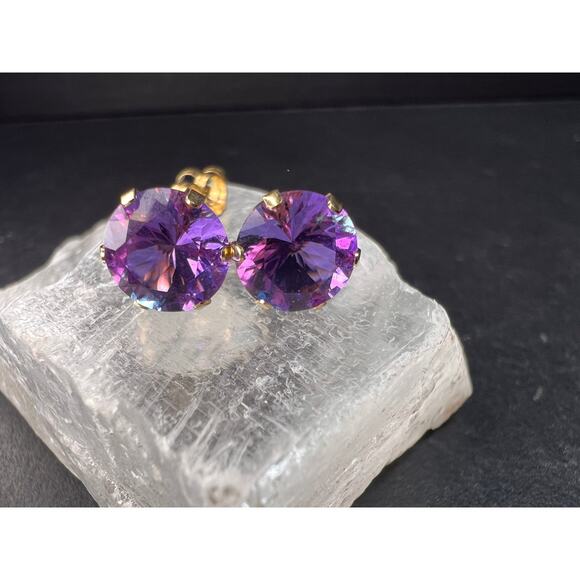 14K Yellow Gold Color Shift CZ Stud Earrings 8.2mm - Picture 1 of 16